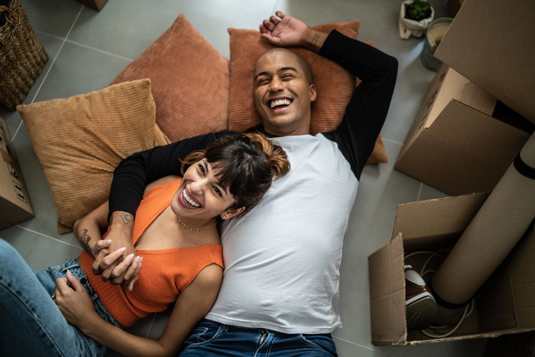 Happy couple in their new home